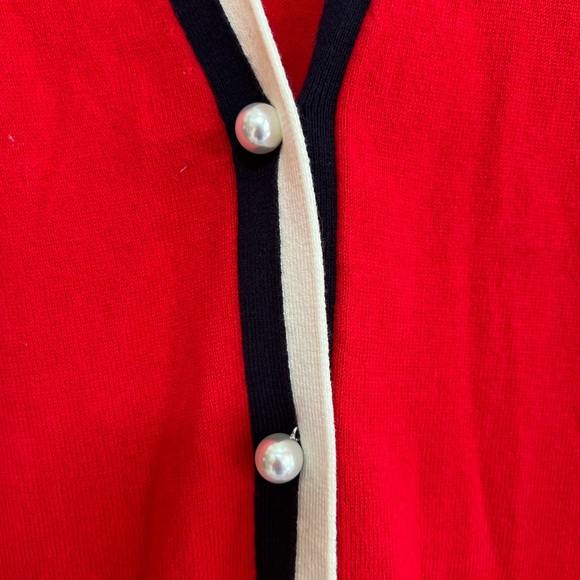 TALBOTS Super Soft Tipped Cardigan Cashmere Blend Pearl Buttons, Red, S - Picture 7 of 9